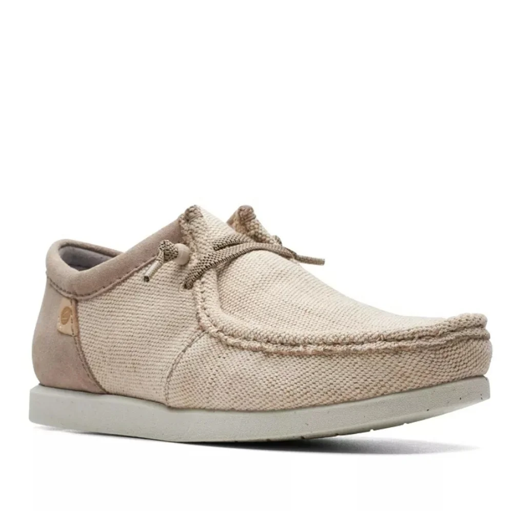 Clarks | Shacrelite Moc Toe Natural Woven Cotton Genuine Leather Suede Loafers
